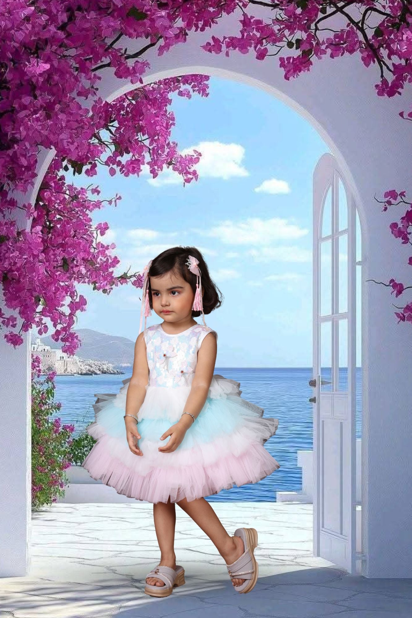 Fancy Tissue Dress with Sequin & Moti Work
