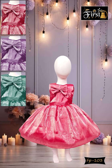 Princess Party Frock for Girls – Shimmer Finish with Statement Bow
